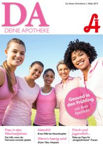 Fünf Frauen in rosa Sportkleidung stehen lächelnd im Freien. Laurentius Apotheke Imst / Pitztal Apotheke in einem deutschen Gesundheitsmagazin.