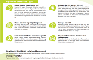 Ein Informationsflyer auf Deutsch der Laurentius Apotheke Imst / Pitztal Apotheke enthält praktische Tipps zur psychischen Gesundheit sowie Notrufnummern.