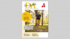 Ein Mann joggt im Wald, Titelbild „Deine Apotheke“, Laurentius Apotheke Imst / Arzl im Pitztal Apotheke.
